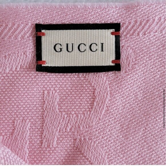GUCCI Pink GG WOOL JACQUARD Logo Scarf Womens Size 45 cm x 195 cm - New - Auth - Picture 10 of 11